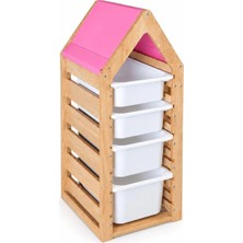 Damla Toys Montessori Pembe Oyuncak Saklama Düzenleme Ünitesi Dolabı - 2 Büyük Beyaz 2 Beyaz Trofast Sepetli