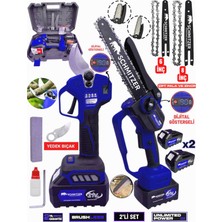 SCHMITZER Schmıtzer 2’li Profesyonel Set 21V Brushless 2x Akülü Çelik Şanzuman 2xpala ve 2xzincirli Şarjlı Dal Ağaç Kesme Bağ Budama Makas & Testere 10 Pilli