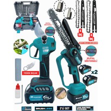 SCHMITZER Schmıtzer 2’li Profesyonel Set 21V Brushless 2x Akülü Çelik Şanzuman 2xpala ve 2xzincirli Şarjlı Dal Ağaç Kesme Bağ Budama Makas & Testere 10 Pilli