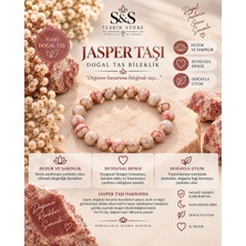 ⁠8 mm Küre Kesim Doğal Jasper Taşı Bileklik - Pembe / Krem Mermer Desenli⁠