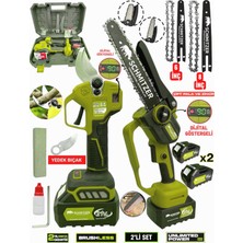 SCHMITZER Schmıtzer 2’li Profesyonel Set 21V Brushless 2x Akülü Çelik Şanzuman 2xpala ve 2xzincirli Şarjlı Dal Ağaç Kesme Bağ Budama Makas & Testere 10 Pilli