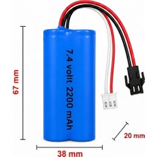7.4 Volt 2200 Mah Şarj Edilebilir Uzaktan Kumandalı Araba Pili 18650 Li-Ion Siyah 2 Pin Soket (Jstsm 2p) ve Beyaz 3 Pinli (Jst Xh 2.54)Li Oyuncak Araba Pili