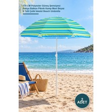 Yenilig 2 Adet Plaj Şemsiyesi – 170 cm Polyester Güneş Şemsiyesi Bahçe Balkon Piknik Kamp Mavi Beyaz 8 Telli Çelik Iskelet Beach Umbrella