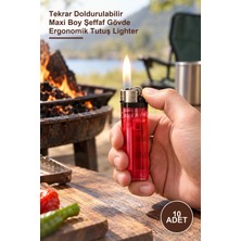 Yenilig 10 Adet Taşlı Çakmak – Tekrar Doldurulabilir Maxi Boy Şeffaf Gövde Ergonomik Tutuş Lighter