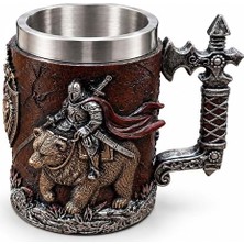 Hediye Fikri Savaşçı Şövalye Figürlü 3D Kabartmalı Paslanmaz Çelik Kupa Bardak - 13X10CM
