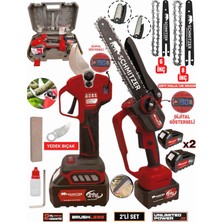 SCHMITZER Schmıtzer 2’li Profesyonel Set 21V Brushless 2x Akülü Çelik Şanzuman 2xpala ve 2xzincirli Şarjlı Dal Ağaç Kesme Bağ Budama Makas & Testere 10 Pilli