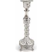 Hediye Fikri Varak Kaplama Kristal Şamdan Tekli Mumluk Gümüş - 26X9CM