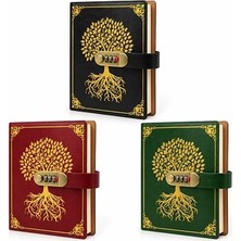 Hediye Fikri Şifreli Deri Kapaklı Defter Hayat Ağacı Kabartmalı - 22X15CM