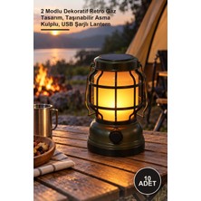 Yenilig 10 Adet Solar Şarjlı Kamp Lambası – 2 Modlu Dekoratif Retro Gaz Tasarım, Taşınabilir Asma Kulplu, USB Şarjlı Lantern