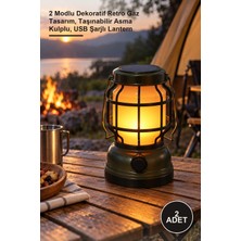 Yenilig 2 Adet Solar Şarjlı Kamp Lambası – 2 Modlu Dekoratif Retro Gaz Tasarım, Taşınabilir Asma Kulplu, USB Şarjlı Lantern