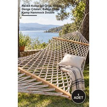Yenilig 1 Adet Lüks Çift Kişilik Hamak – Renkli Kolon Ipli Örgü, Ahşap Denge Çıtaları, Bahçe Teras Kamp Hammock Double