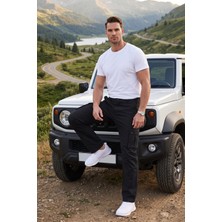 RizzUP Erkek Relaxed Fit Bol Kesim Likralı Siyah Outdoor Kargo Pantolon – Çok Cepli Geniş Paça 1705421