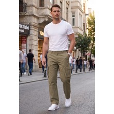 RizzUP Erkek Relaxed Fit Bol Kesim Likralı Yeşil Outdoor Kargo Pantolon – Çok Cepli Geniş Paça 1705421