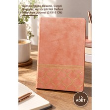 Yenilig 10 Adet Deri Defter – Somon Renkli Desenli, Çizgili Sayfalar, Ayrıcı Ipli Not Defteri Notebook Journal (21X15 Cm)