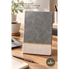 Yenilig 5 Adet Deri Hatıra Defteri – Gri Gold Detaylı Çizgili Sayfalar, Ayırıcı Ipli, 21X15 cm Not Defteri Notebook Journal