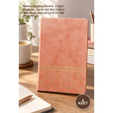 Yenilig 4 Adet Deri Defter – Somon Renkli Desenli, Çizgili Sayfalar, Ayrıcı Ipli Not Defteri Notebook Journal (21X15 Cm)