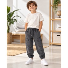 Tace Kids Erkek Çocuk Kargo Cepli  Pantolon Antrasit Gri Renk Lastikli Bel Paça Jogger Model