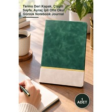 Yenilig 1 Adet Altın Şeritli Yeşil Deri Not Defteri – Termo Deri Kapak, Çizgili Sayfa, Ayraç Ipli Ofis Okul Günlük Notebook Journal