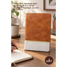 Yenilig 4 Adet Not Defteri – Termo Deri Taba Renk Altın Şeritli Çizgili 21 x 15 cm Taşınabilir Notebook Journal