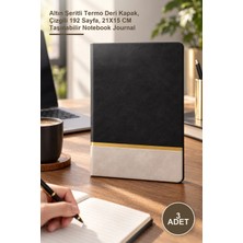 Yenilig 3 Adet Siyah Deri Not Defteri – Altın Şeritli Termo Deri Kapak, Çizgili 192 Sayfa, 21X15 cm Taşınabilir Notebook Journal