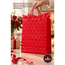 Yenilig 2 Adet Karton Hediye Çantası – Büyük Boy Kırmızı Geometrik Kabartma Desenli Kalın Karton Dayanıklı Ipli Hediye Torbası Gift Bag