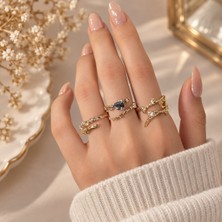Ayen Accessories Kadın Gold Çelik 3’lü Yüzük Seti – Taşlı Şık ve Zarif Yüzükler – Modern Tasarım – Günlük ve Özel Gün Kullanımı