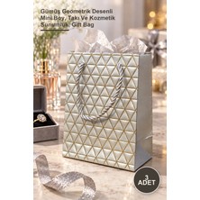 Yenilig 3 Adet Karton Hediye Çantası – Gümüş Geometrik Desenli Mini Boy, Takı ve Kozmetik Sunumluk, Gift Bag