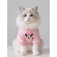 Kemique Pinkie Mouse Kedi Tulumu | Pembe Kalın Penye Kedi Kıyafeti | Sevimli Fare ve Kurdele Detaylı
