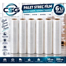 Csg Palet Streç Film 50 cm 200 Metre 23 Mikron 2 kg Şeffaf – 6’lı Paket