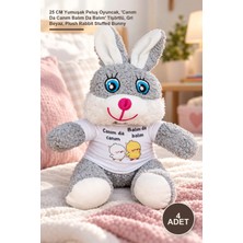 Yenilig 4 Adet Peluş Tavşan – 25 cm Yumuşak Peluş Oyuncak, 'canım Da Canım Balım Da Balım' Tişörtlü, Gri Beyaz, Plush Rabbit Stuffed Bunny