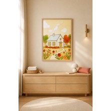 Tontilika Çiçekli Yol Masal Evi Ahşap Çerçeveli Duvar Tablosu
