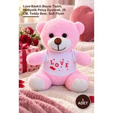Yenilig 1 Adet Love Tişörtlü Pembe Peluş Ayıcık – Love Baskılı Beyaz Tişört, Hediyelik Peluş Oyuncak, 25 Cm, Teddy Bear, Soft Plush