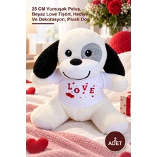 Yenilig 2 Adet Love Baskılı Tişörtlü Peluş Köpek – 25 cm Yumuşak Peluş, Beyaz Love Tişört, Hediye ve Dekorasyon, Plush Dog