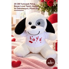 Yenilig 3 Adet Love Baskılı Tişörtlü Peluş Köpek – 25 cm Yumuşak Peluş, Beyaz Love Tişört, Hediye ve Dekorasyon, Plush Dog