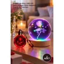 Yenilig 2 Adet I Love You Tasarım Işıklı Cam Küre ve Anahtarlık Seti – Kristal Cam Küre, USB LED Gece Lambası, Renk Değiştiren Anahtarlık, Keychain