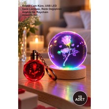 Yenilig 10 Adet I Love You Tasarım Işıklı Cam Küre ve Anahtarlık Seti – Kristal Cam Küre, USB LED Gece Lambası, Renk Değiştiren Anahtarlık, Keychain