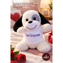 Yenilig 2 Adet Peluş Köpek – Seni Seviyorum Baskılı Beyaz Penye Tişörtlü Benekli 25 cm Yumuşak Oyuncak Hediye, Uyku Arkadaşı, Plush Toy