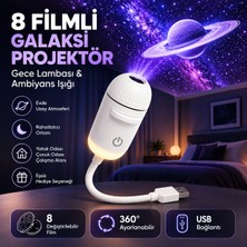 Solezon USB Galaksi Projektör LED Gece Lambası 8 Filmli 360° Ayarlanabilir Ambiyans Işığı