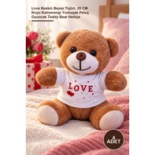 Yenilig 4 Adet Peluş Ayıcık – Love Baskılı Beyaz Tişört, 25 cm Koyu Kahverengi Yumuşak Peluş Oyuncak Teddy Bear Hediye