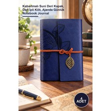 Yenilig 4 Adet Lacivert Yaprak Desenli Deri Defter – Kabartmalı Suni Deri Kapak, Deri Ipli Kilit, Ajanda Günlük Notebook Journal
