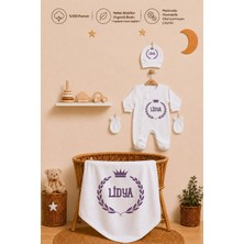 Pia Baby Isme Özel Kız Bebek Yenidoğan Hastane Çıkışı %100 Pamuk Organik Baskılı Battaniyeli Tulum Set