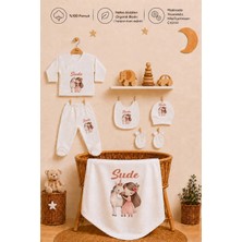 Pia Baby Kız Bebek Isme Özel Zıbın Set 6 Parça %100 Pamuk Organik Baskılı Hastane Çıkışı Battaniyeli Set