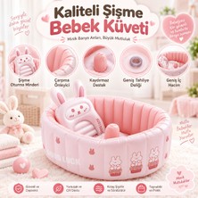 Hyper Group Şişme Bebek Küveti 0-3 Yaş Tavşan Figürlü Banyo Minderli Sırt Destekli 90X58 cm Pembe