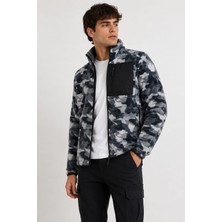 Bizim Terzi Gri Siyah Kamuflaj Polar Siyah Üst Cep-3 Cepli Tam Fermuarlı Slim Fit Anti Pilling Tüylenme Yapmaz. Hava Geçirmez