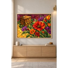 Tontilika Vitray Gelincikler Ahşap Kovan Ahşap Çerçeveli Duvar Tablosu