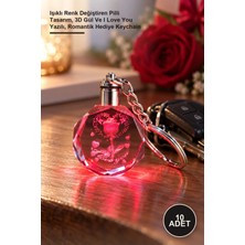 Yenilig 10 Adet Kristal Anahtarlık – Işıklı Renk Değiştiren Pilli Tasarım, 3D Gül ve I Love You Yazılı, Romantik Hediye Keychain