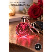 Yenilig 5 Adet Kristal Anahtarlık – Işıklı Renk Değiştiren Pilli Tasarım, 3D Gül ve I Love You Yazılı, Romantik Hediye Keychain
