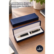Yenilig 3 Adet Kaliteli Kalem Hediye Kutusu – Lacivert Kaplama, Süngerli Iç Bölmeli Kurumsal Sunum, Baskıya Uygun, Pen Gift Box