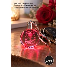 Yenilig 2 Adet Kristal Anahtarlık – Işıklı Renk Değiştiren Pilli Tasarım, 3D Gül ve I Love You Yazılı, Romantik Hediye Keychain