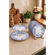 Pinkev Butterfly 7 Parça Seramik Katlı Kurabiyelik Pasta Sunum Tabağı Takımı